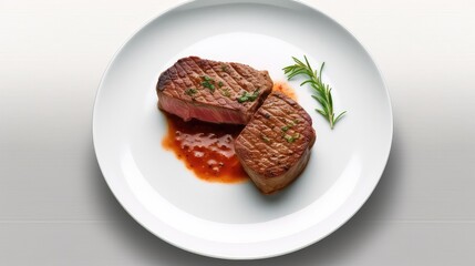Two Beef steak with tyme on white plate