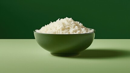 Bowl of rice with green background