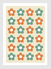 Fototapeta na wymiar Poster with flowers. Vector illustration old style. Retro floral background. Interior design 70x and 80x.