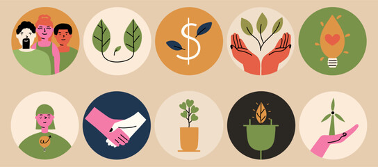 Esg design elements. Set symbols about environmental, social governance and  sustainability.