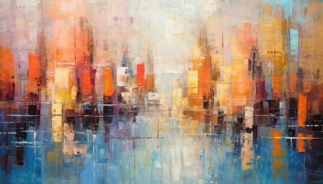 Oil paint drawing. Abstract colored background. Abstraction in the style of impressionism. Modern surrealist painting. Good as a poster for wall decor. Surreal design. Hand drawn texture generative AI