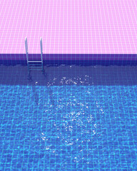 Swimming Pool Clear Blue Water Pink Poolside Tiles White Ladder Luxury Summer Holiday Background 3d illustration render digital rendering