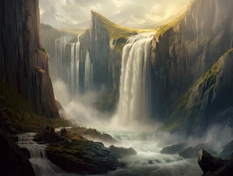 Powerful Mountain Waterfall -ai generated