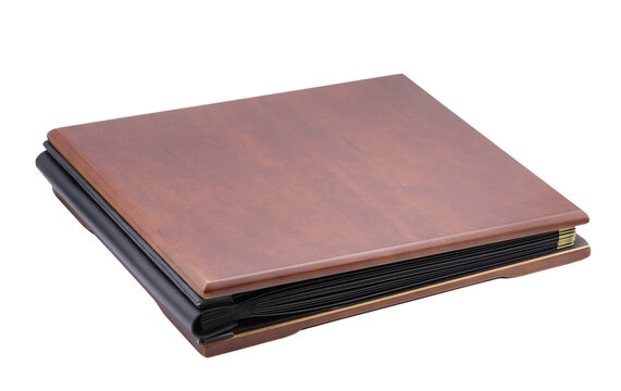 Brown photo book with wooden cover on transparent background (PNG File) 