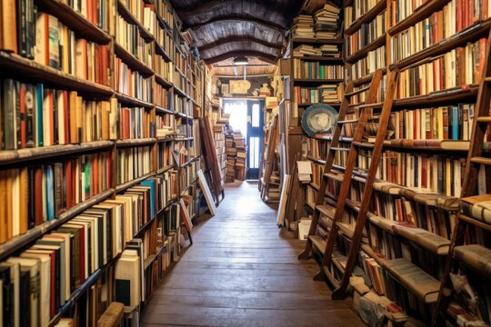Neatly Organized Bookshop Interior -ai generated