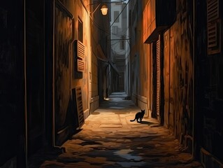 Alley Cat in Shadows -ai generated