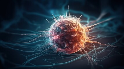 Concept of cancer cell attacking body cell. Generative AI