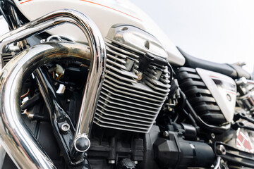 Fototapeta na wymiar The engine of a classic motorcycle. side view. motor, cylinders,