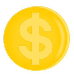 Dollar gold coin. Money PNG Illustration.