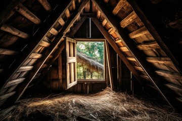 Fototapeta na wymiar Attic Window in Rustic Barn -ai generated