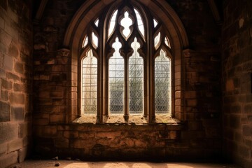 Plakat Gothic Window in Old Cathedral -ai generated
