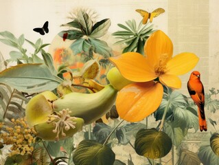 Botanical Images Collage Art -ai generated