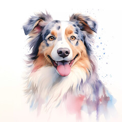 Australian Shepherd Dog illustrated wall art watercolour