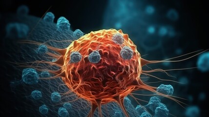 Concept of cancer cell attacking body cell. Generative AI