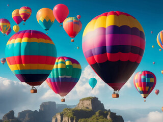 Colorful hot air balloons in the sky, Generative AI Illustration.