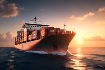Container ship on ocean Business logistic import. Generative AI