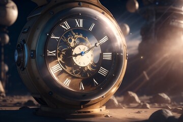 Clock in space on fire. Generative AI