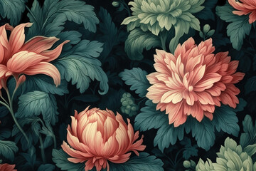 beautiful fantasy vintage wallpaper botanical flower bunch vintage motif for floral print digital background generative ai