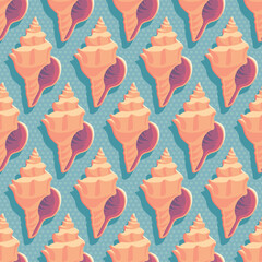 Fototapeta na wymiar Colorful Pop Art Seashells Seamless Vector Repeat Pattern