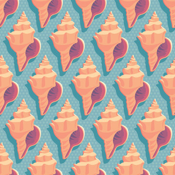 Colorful Pop Art Seashells Seamless Vector Repeat Pattern