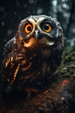 Photo closeup shot of cute owl with big eyes