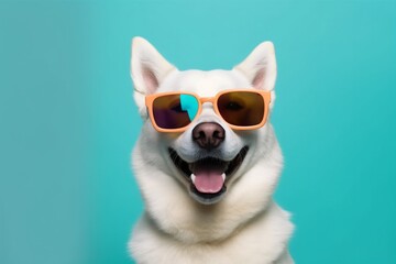 dog isolated studio pet background smile cute animal sunglasses portrait funny. Generative AI.