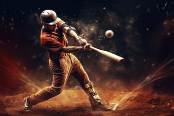 Fototapeta premium Baseball player hitting ball with bat Generative AI