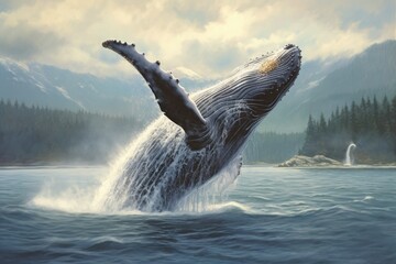 Fototapeta premium Humpback Whale Breaching Generative AI