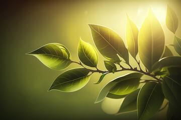 green tea leaves with sunlight banner background