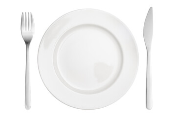 Empty plate with fork and knife, cut out