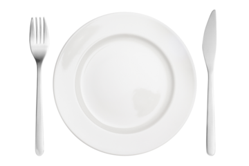 Empty plate with fork and knife, cut out