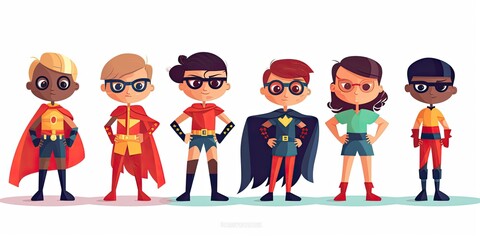 Collection of kids superheroes on a white background. Generative ai.
