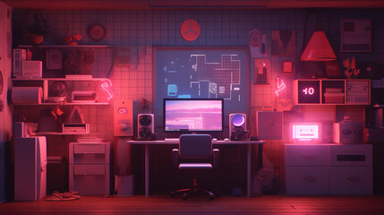 a gaming modern lighted room mockup, ai generated image