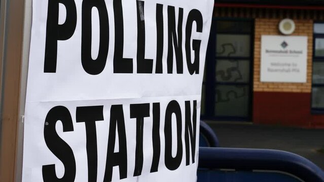 Polling Station sign in Britain in the breeze