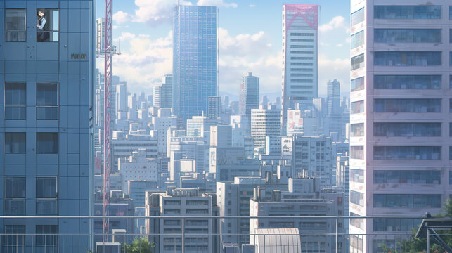 an anime city artwork, modern town manga style, ai generated image