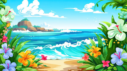 Fototapeta na wymiar wonderful anime inspired hawaiian beach scene, ai generated image