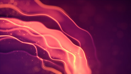 red and pink lighting scintillant volumetric forms - abstract 3D illustration