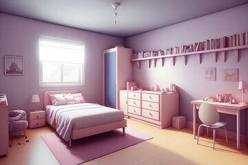 Trendy pink teenager's room with a modern flair. Furniture and decor showcase their unique style. Great for photography, advertising, and trendy design ideas.