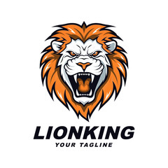 Lion King Head Logo Template Vector on White Background – Royal Feline Emblem Design for Brands, Esport Logo, and Angry Lion Illustration