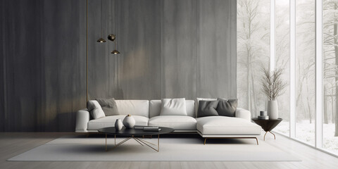 Luxury modern home, living room, architecture and real estate inspiration concept