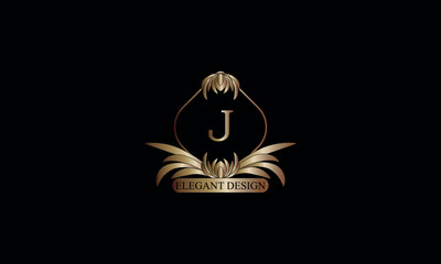 Letter J emblem calligraphic monogram template. Luxury elegant logo design. Vector illustration for projects for cafes, hotels, heraldry, restaurants, boutiques