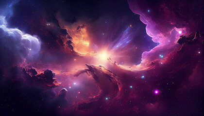 Fototapeta premium Nebula Galaxy Background With Purple Blue Outer Ai generated image