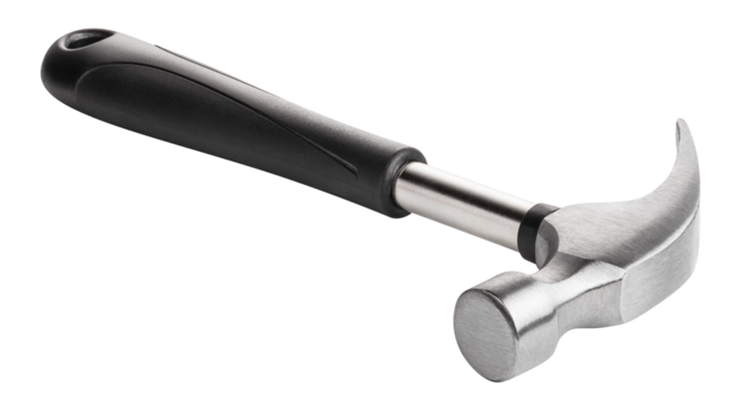 Hammer with black rubber handle, cut out