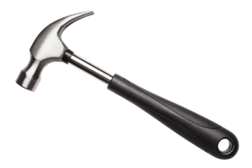 Hammer with black rubber handle, cut out