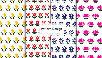 Set of seamless pattern design with beautiful flowers .