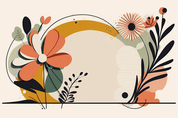 Ai generated illustration  simple flat style with copy space for text - background with plants and leaves