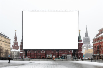 Transparent, empty,  blank billboard mockup in the middle of Red Square, Moscow.; for outdoor advertisement and promotion for commercial marketing. Generative AI