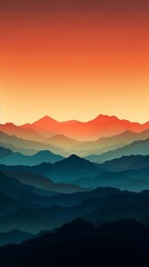 Fototapeta na wymiar Generative AI illustration of picturesque view of colorful sundown sky with clouds over mountain ridge in evening time in nature