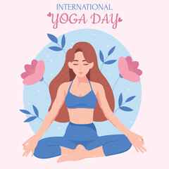 Obraz na płótnie Canvas International yoga day. June 21st celebrations of world yoga day. Woman doing asana for yoga.