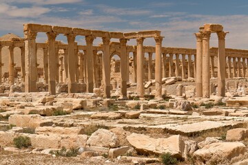 View of the ruins of the ancient Palmyra city built in the 1st to 2nd century. UNESCO World Heritage. Syria.